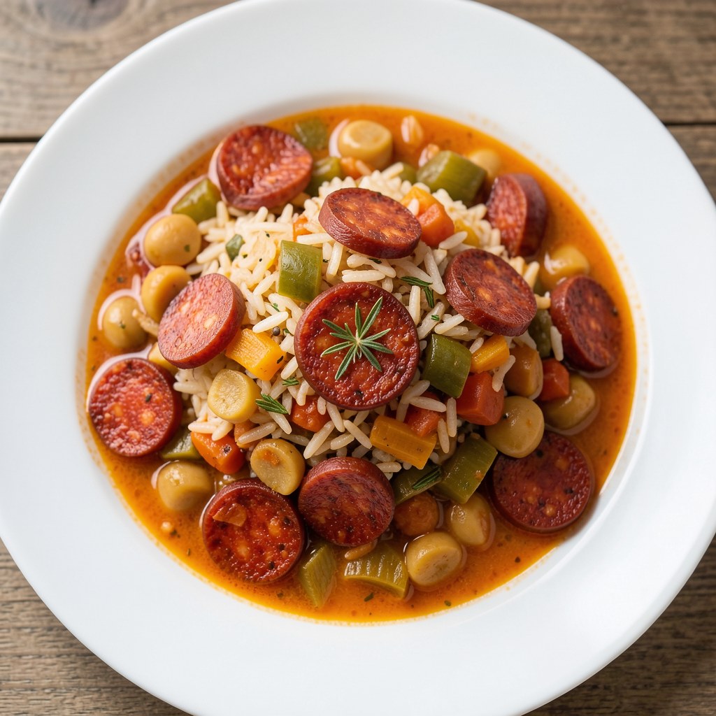 Soczewica i ryż z chorizo