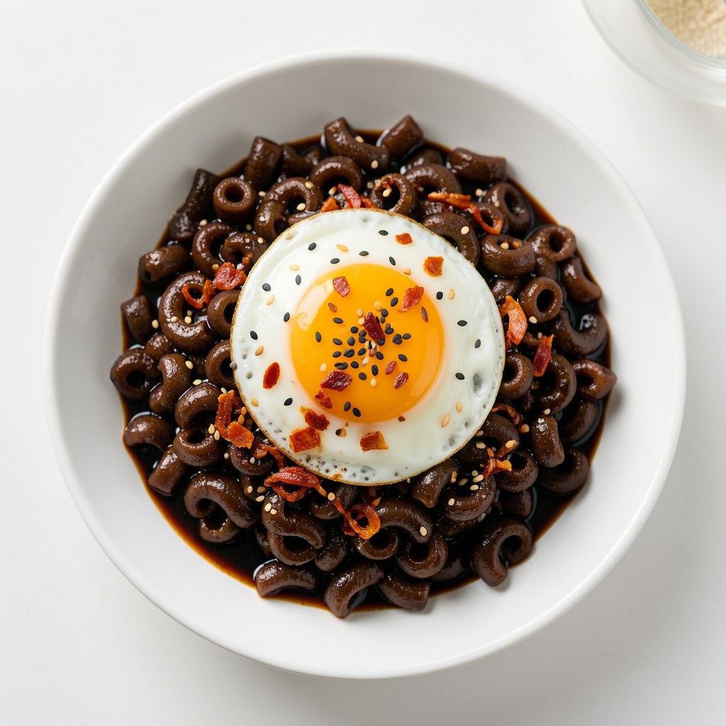 Makaron na ciemno, z jajkiem