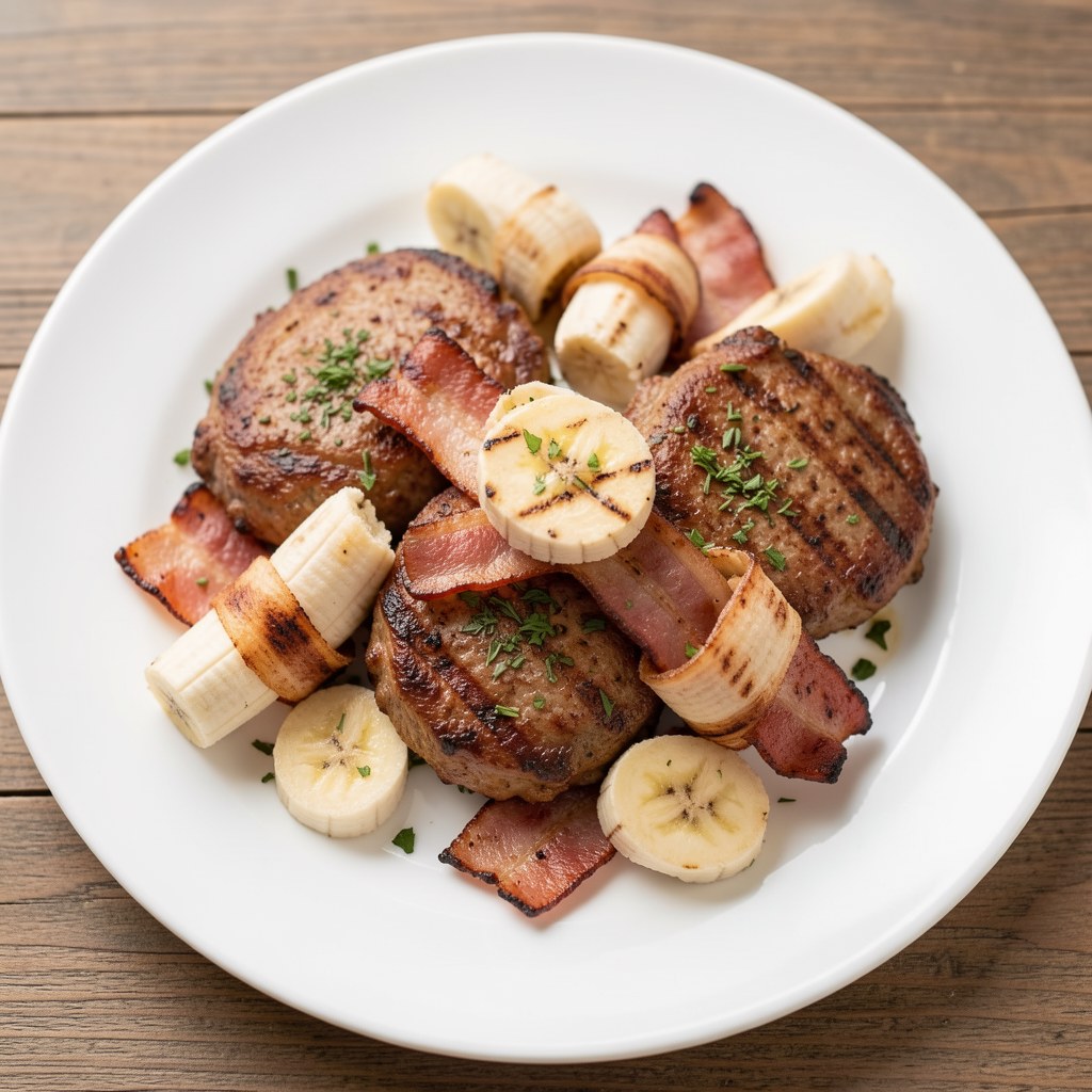 Kotlety wieprzowe z bananami i bekonem