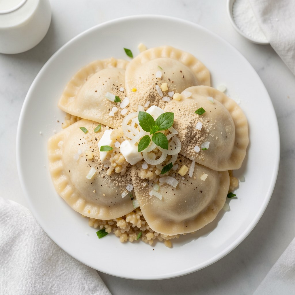 pierogi z serem i kasza gryczana