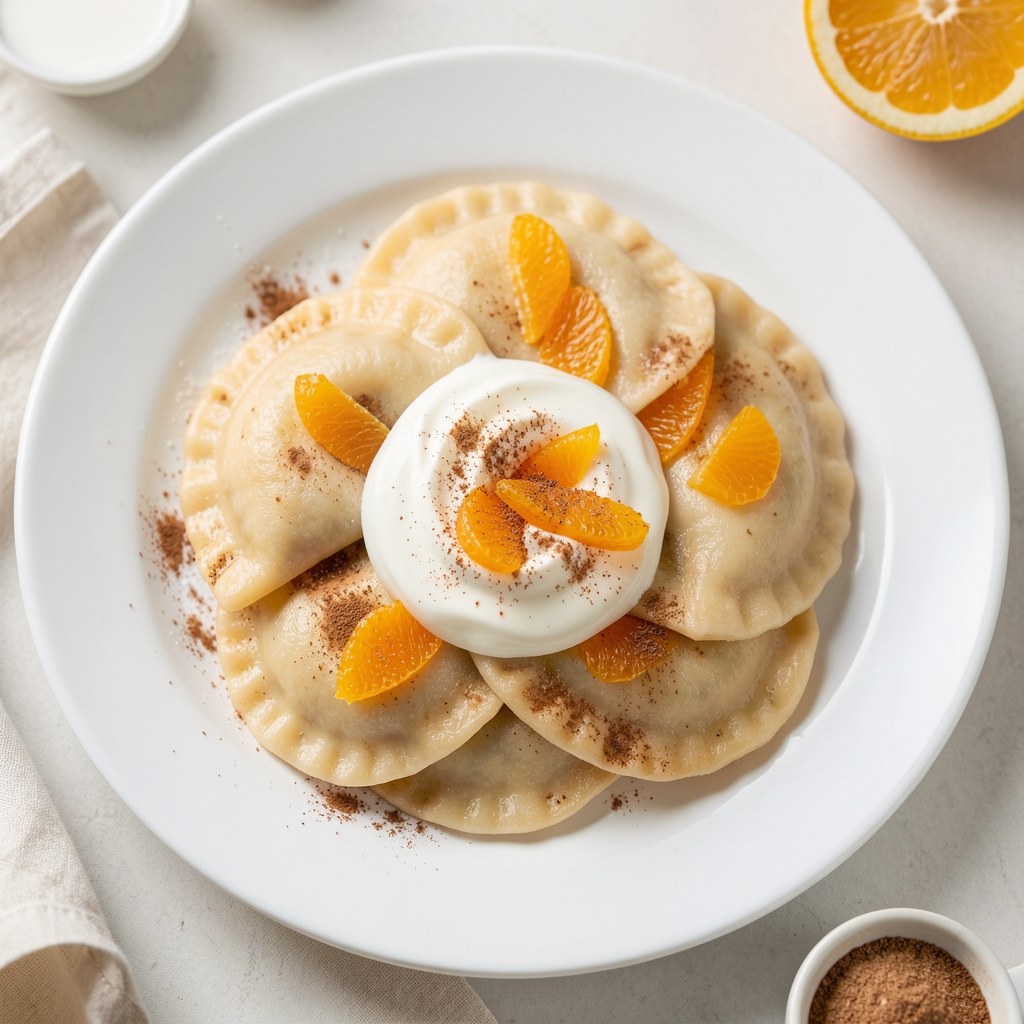 Pierogi z serem białym i kandyzowaną skórką pomarańczową