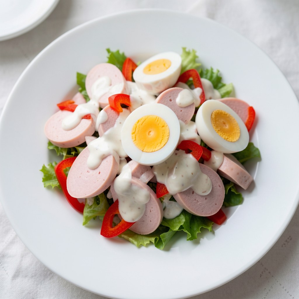 Sałatka z białej kiełbasy i jajek