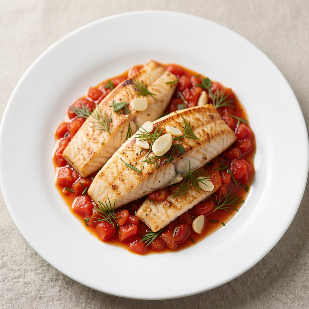 Ryba z pomidorami w czosnkowo - estragonowym sosie
