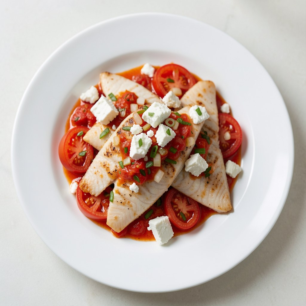 Filety z ryby z pomidorami i fetą