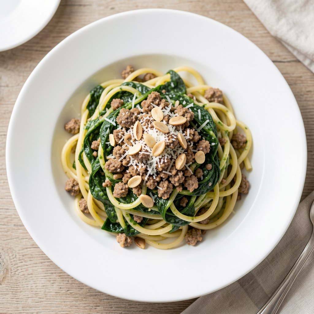 Spaghetti z sosem szpinakowym