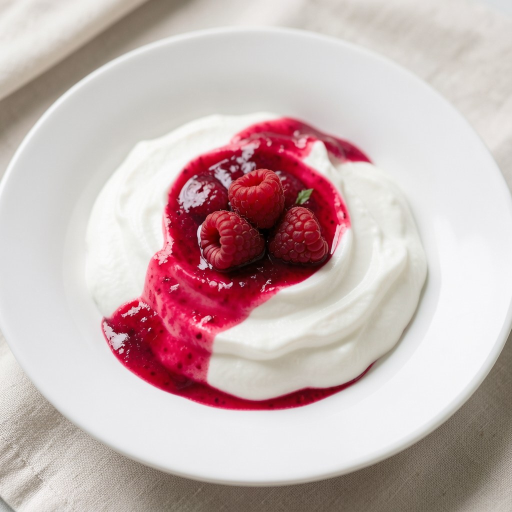 Grecki jogurt z musem malinowym