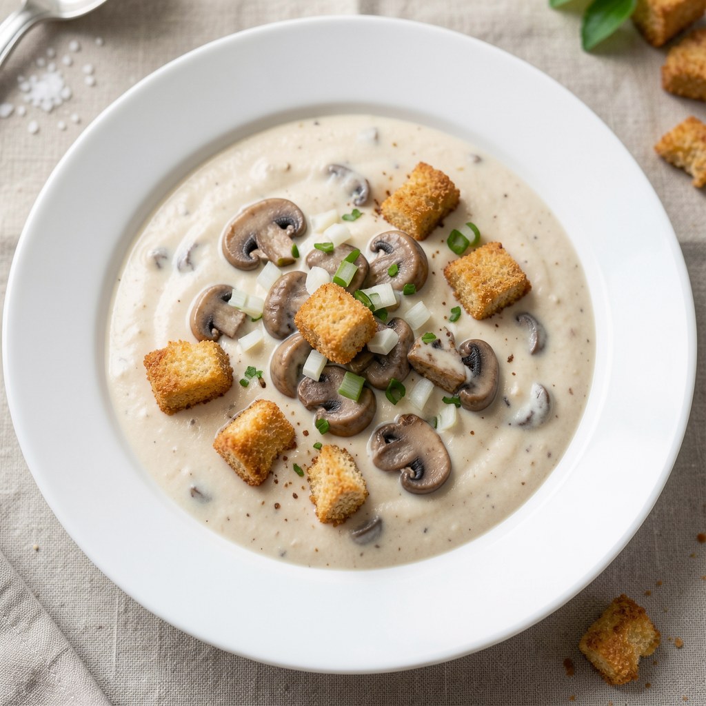 Krem z pieczarek z ptysiami