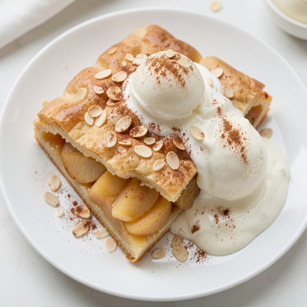 Szarlotka z gałką lodów i bitą śmietaną