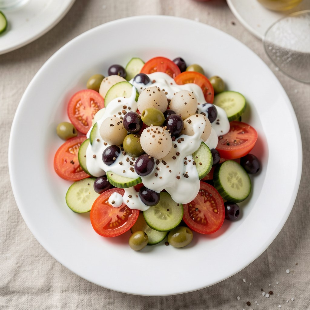 Sałatka pomidorowo-ogórkowo-oliwkowa