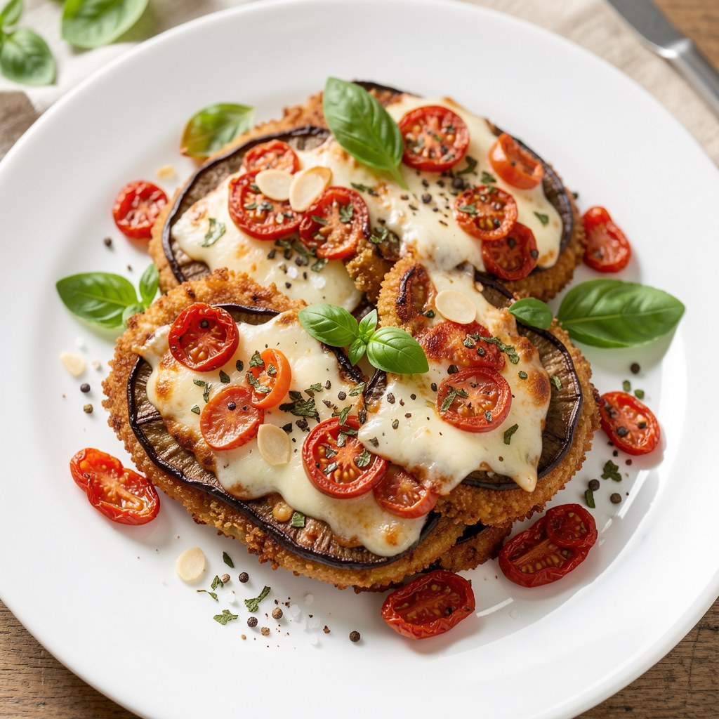 Kotleciki bakłażanowe z zapiekanym serem, suszonymi pomidorami, bazylią i innymi przyprawami
