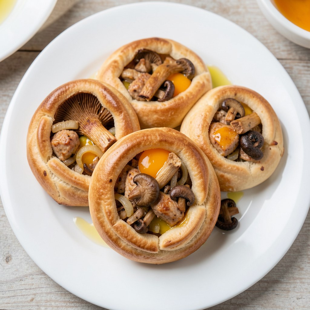 Paszteciki drożdżowe z farszem mięsno-grzybowym :