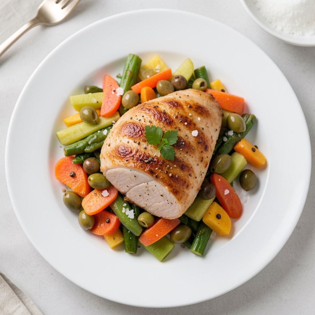 Pieczona pierś z kurczaka na warzywach