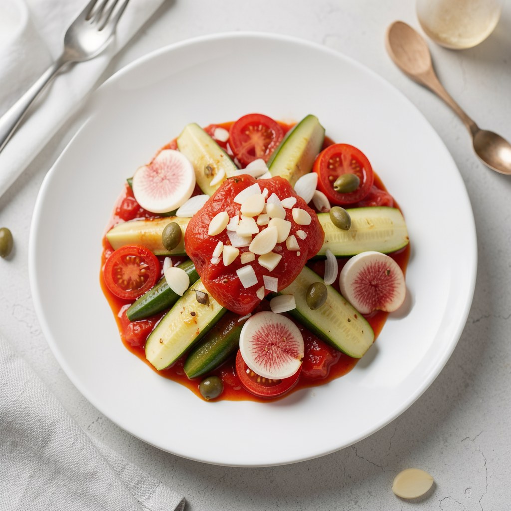 Młode cukinie duszone w pomidorach