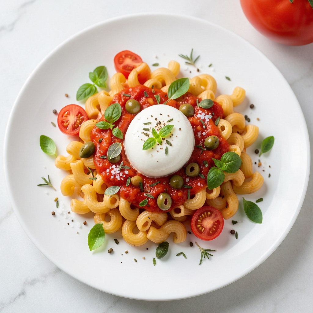 makron z sosem pomidorowym i mozzarellą