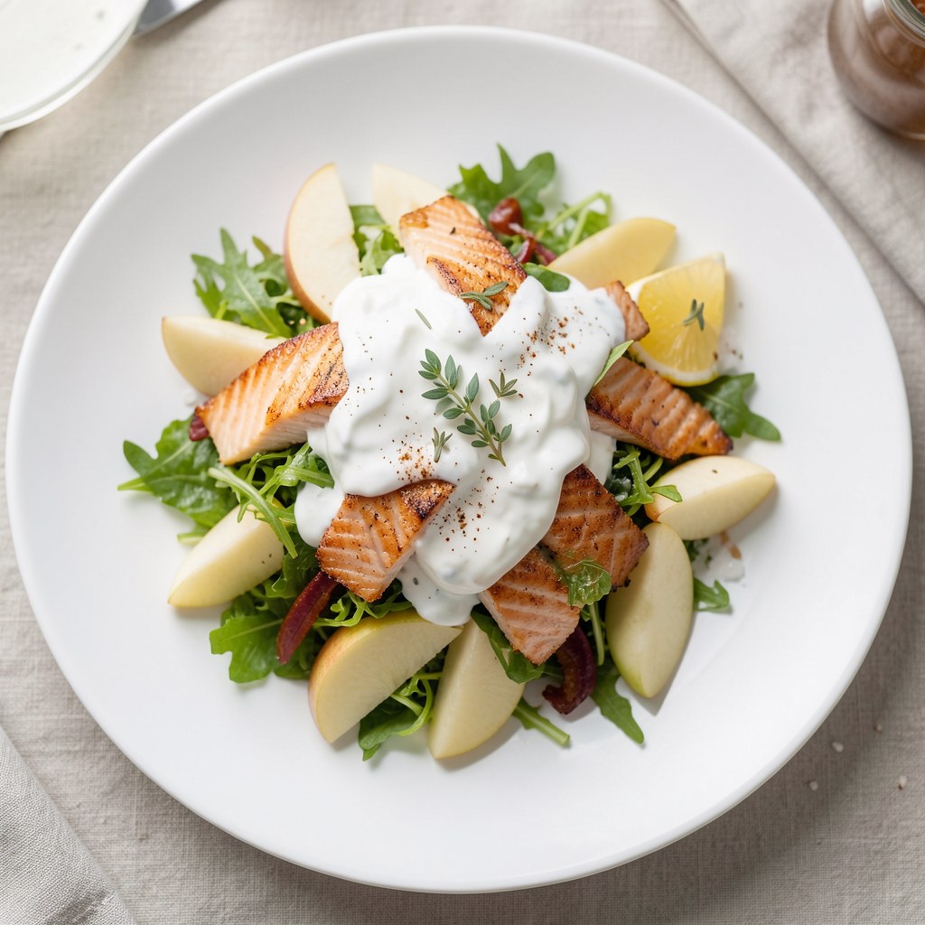 Sałatka z cykorii i jabłek z wędzonym łososiem