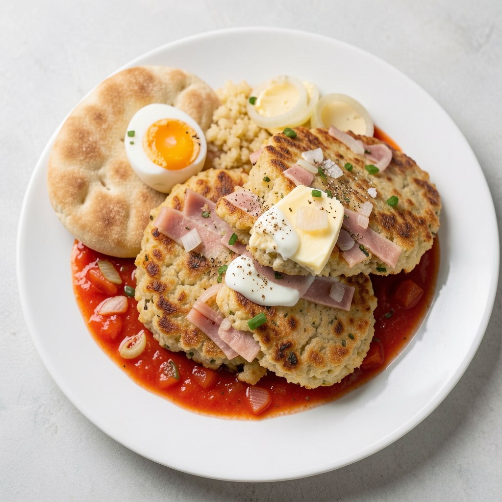 Kotlety z kaszy gryczanej z szynką