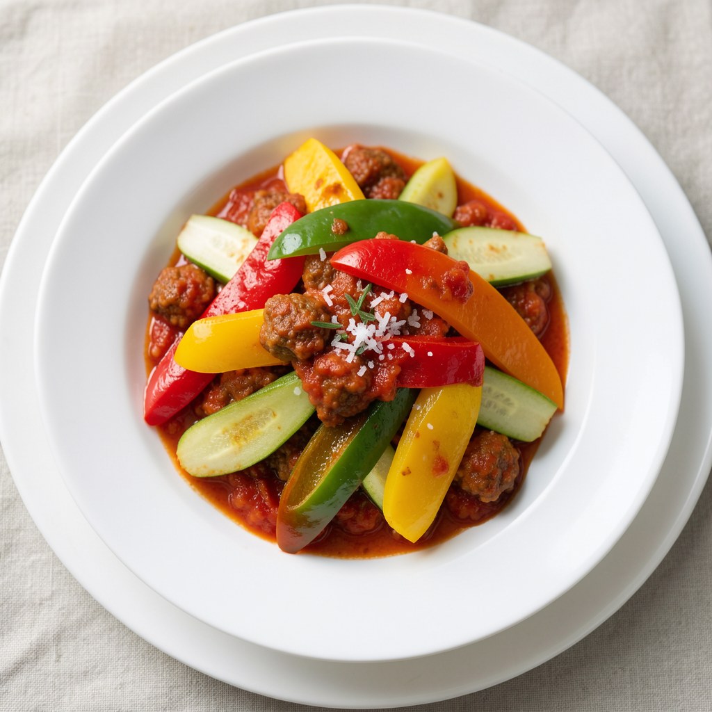 Gulasz z papryki kolorowej i cukini