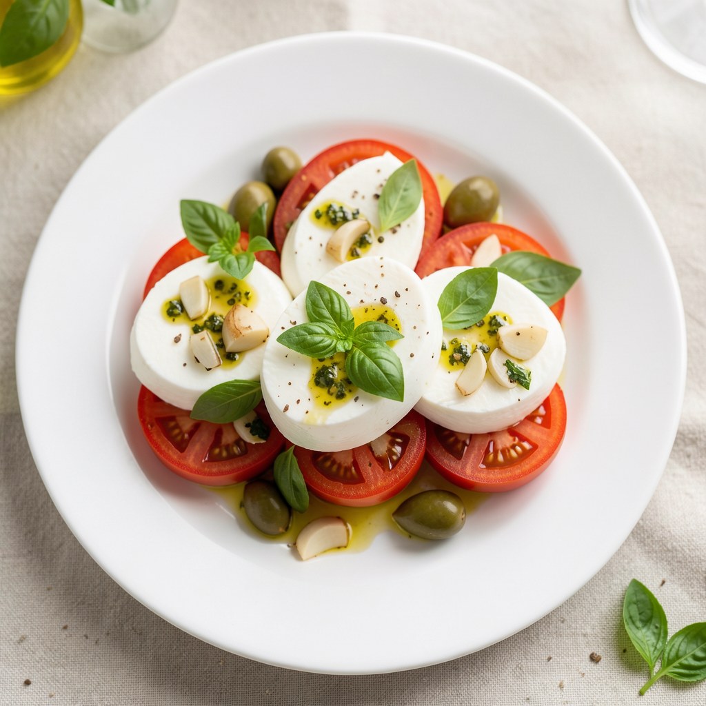 Pomidory z czosnkiem, mozarrellą i bazylią