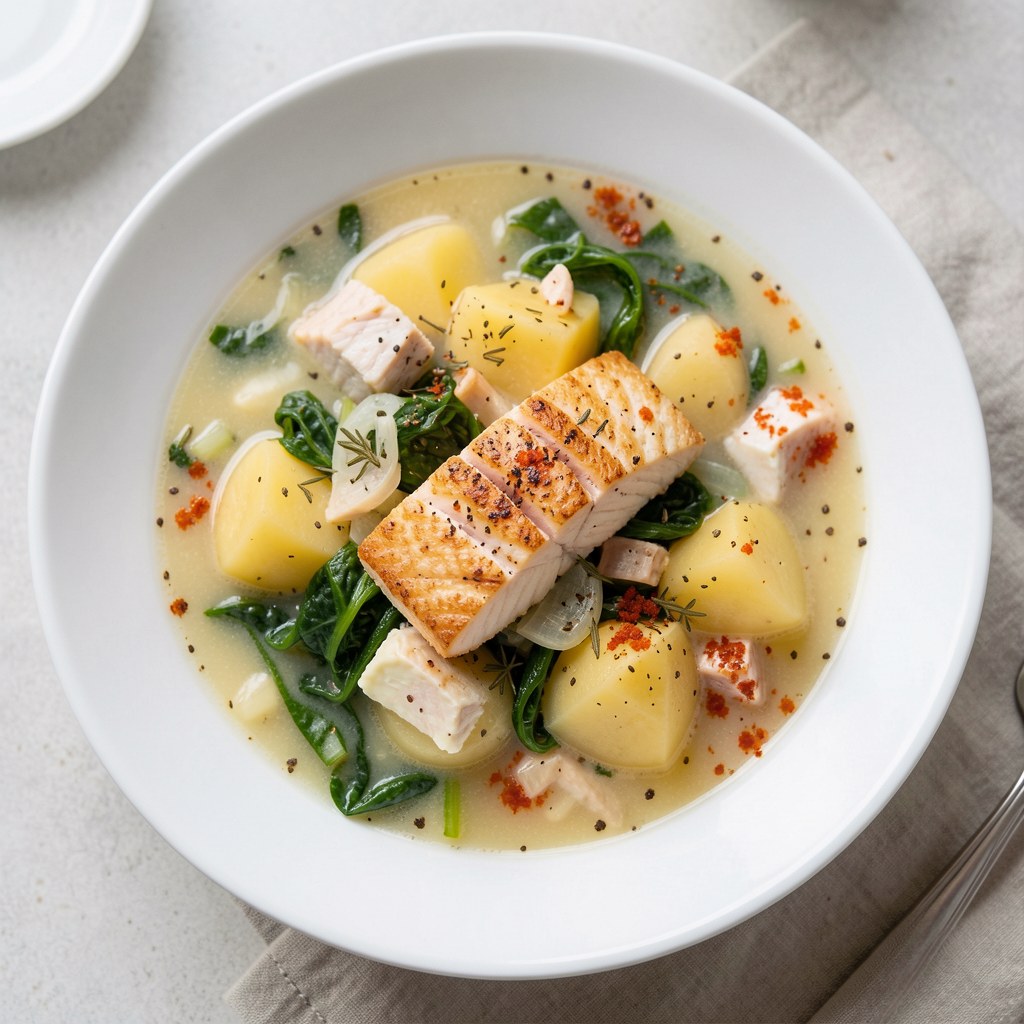 Postna kartoflanka z wędzonym łososiem