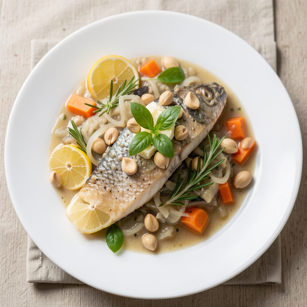 Ryba w szarym sosie z migdałami