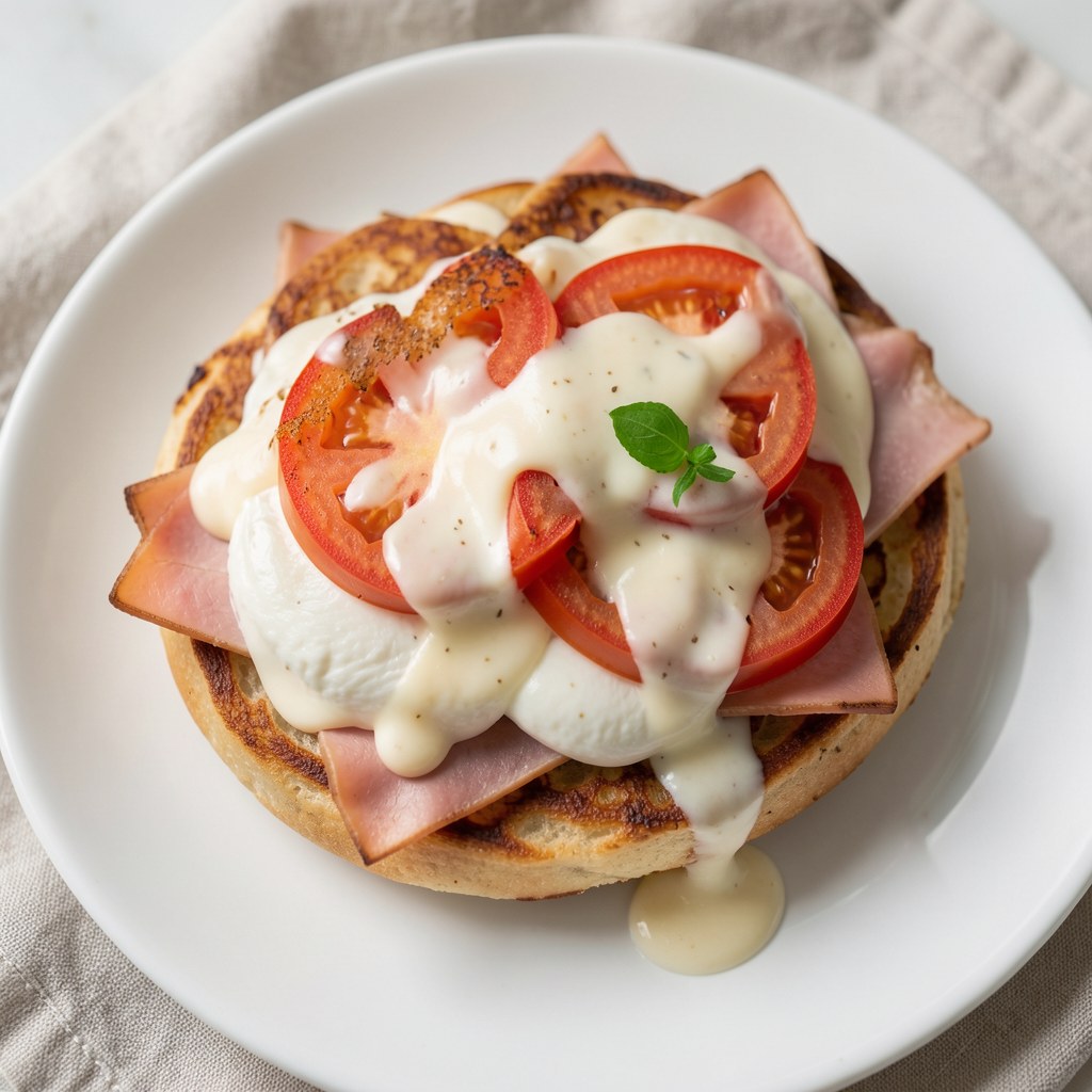 Zapiekanki z szynką i sosem czosnkowym