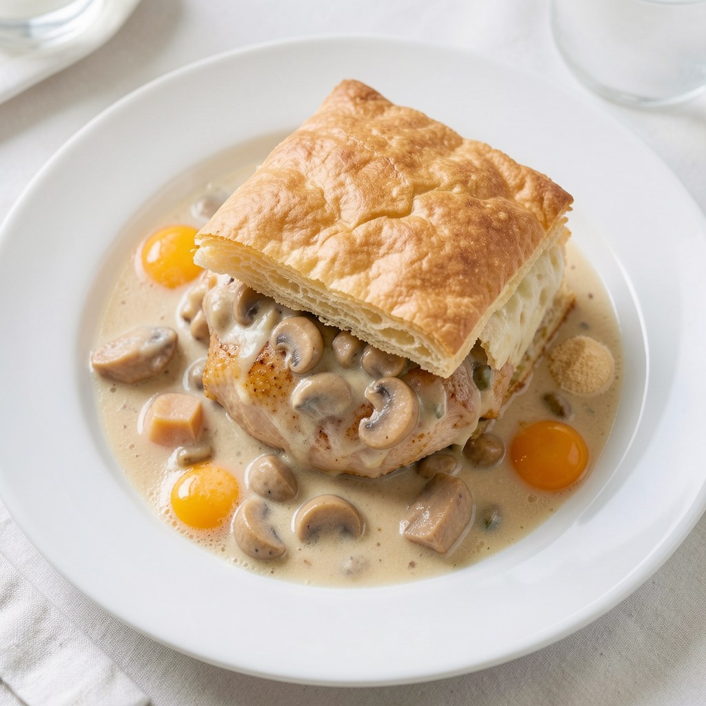 Kurczak duszony pod ciastem francuskim