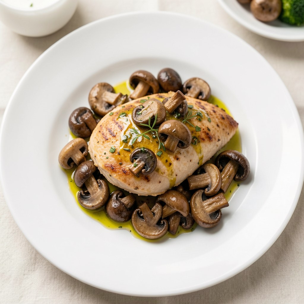 Kurczak z pieczarkami doprawiony oliwą truflową