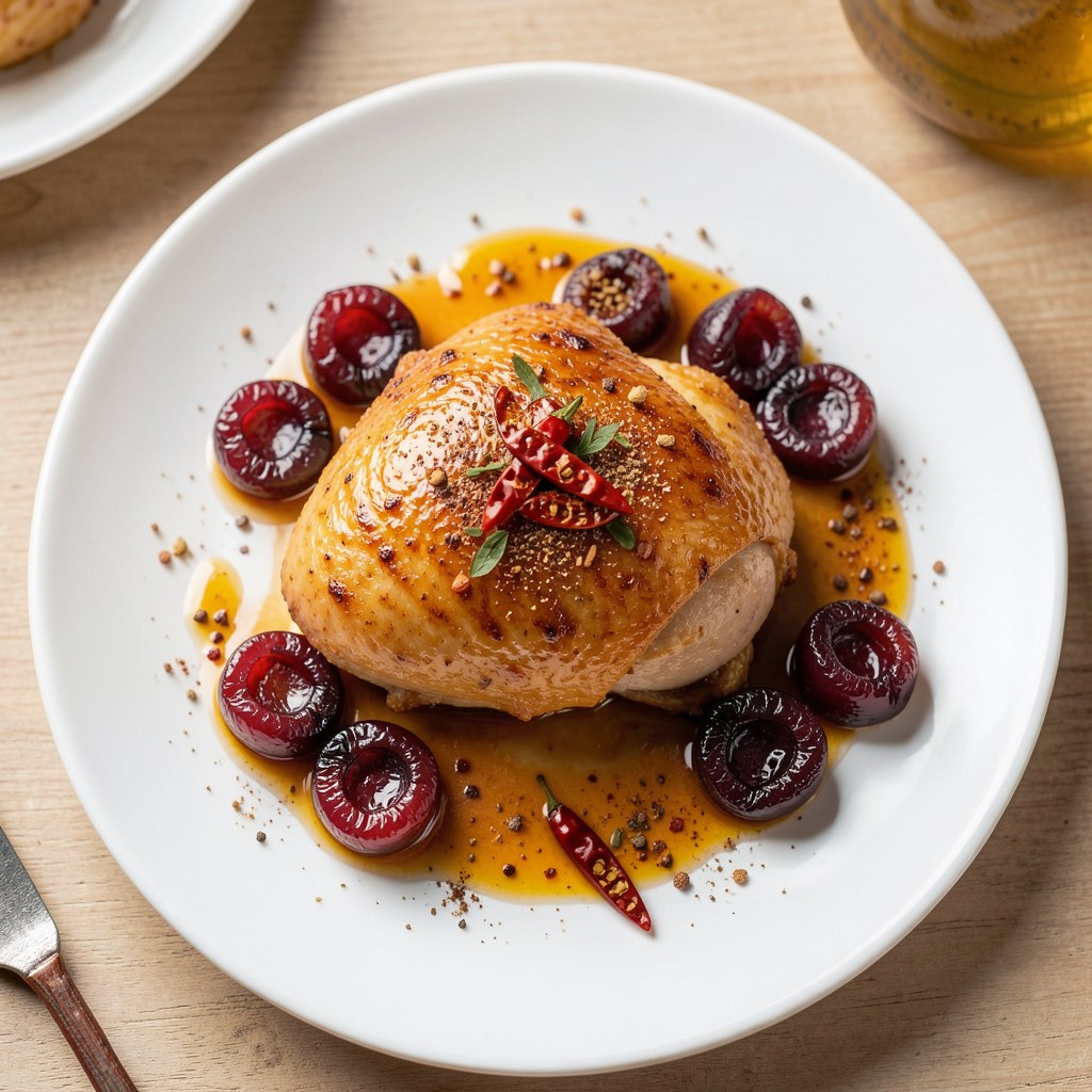 Piersi kurczaka z karmelizowanymi na pikantnie wiśniami