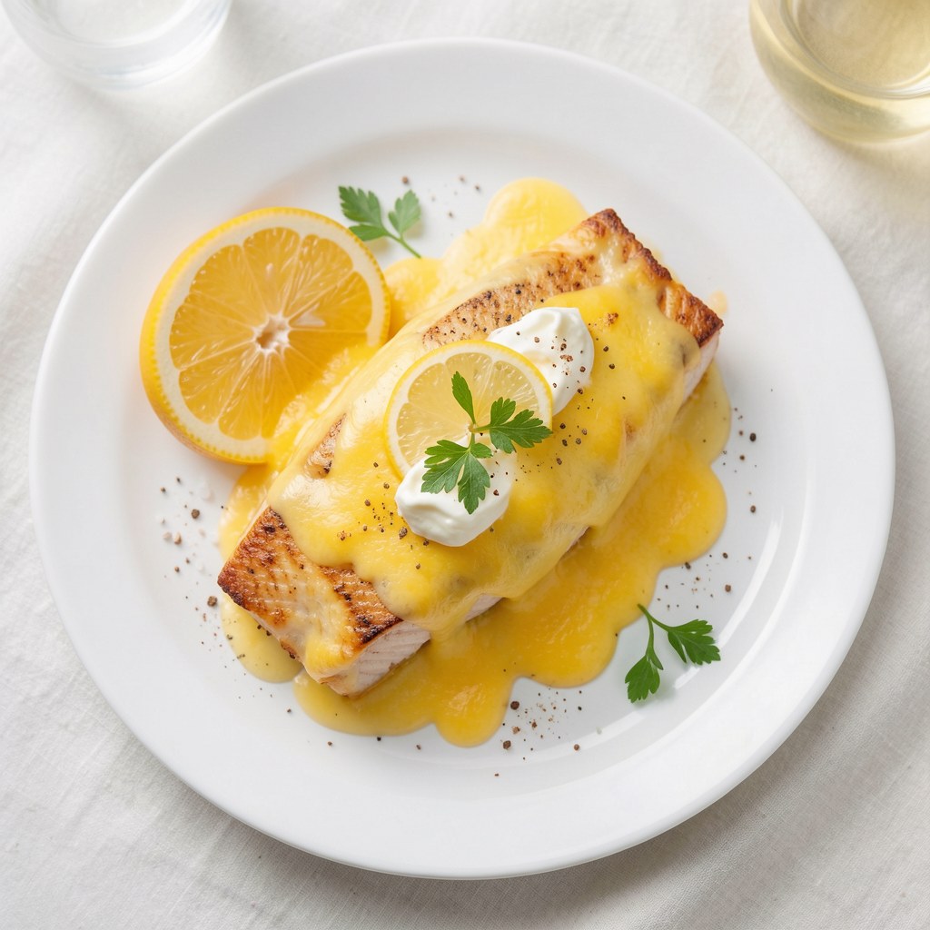 Łosoś zapiekany w żółtym serze