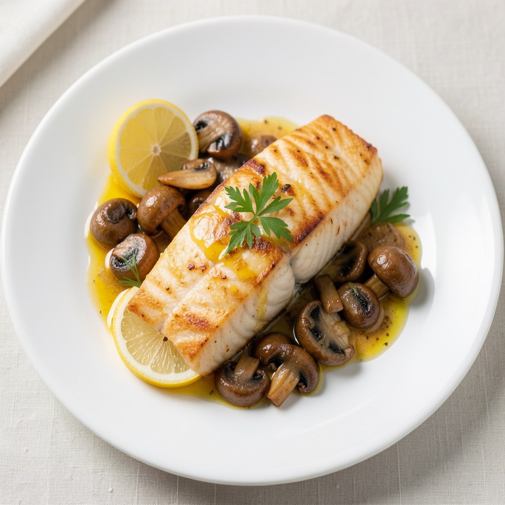 Łosoś smażony z pieczarkami