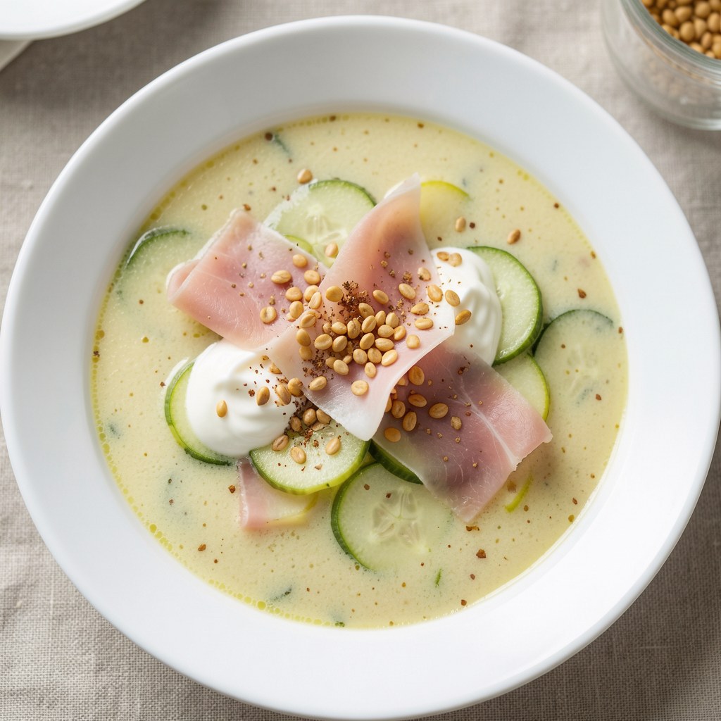 Zupa cukiniowa z szynką parmeńską i ziarnami słonecznika