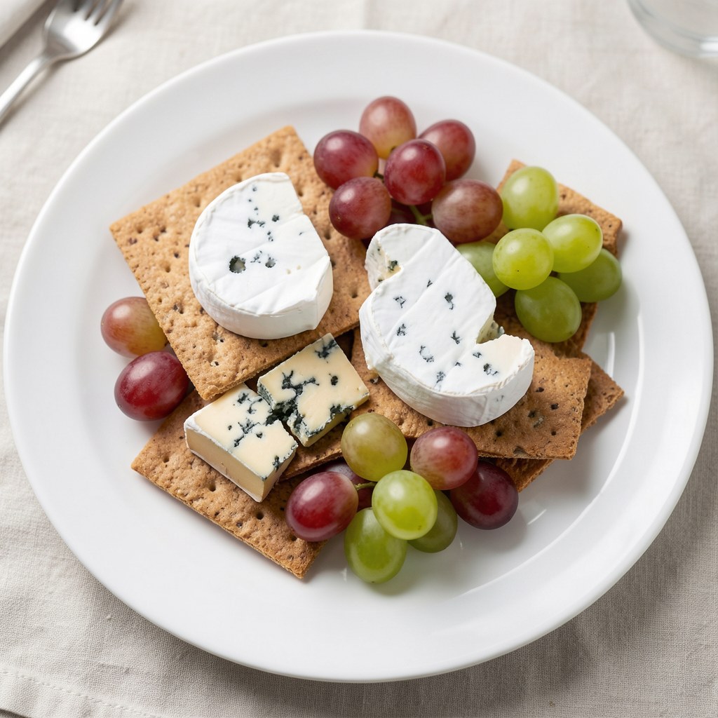 Camembert i Roquefort na krakersach z winogronami