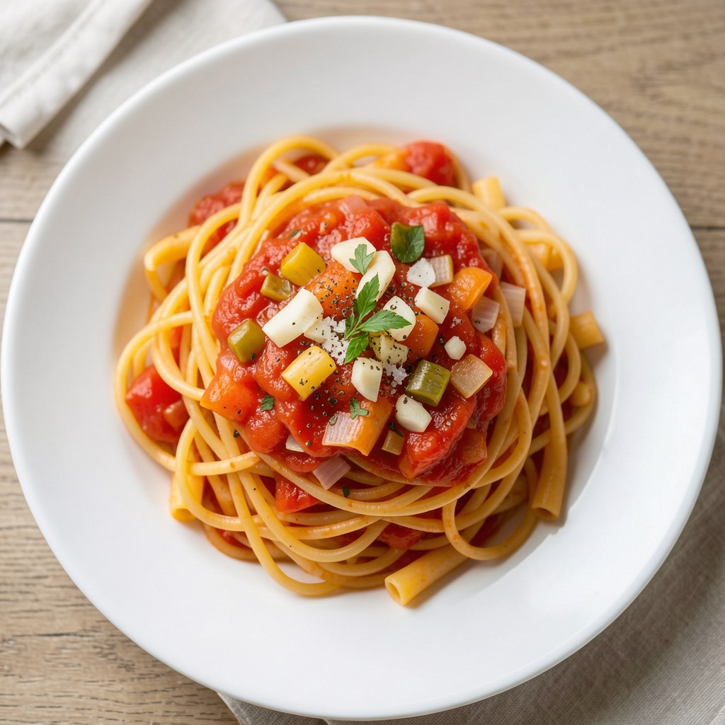 Makaron spaghetti z sosem pomidorowym