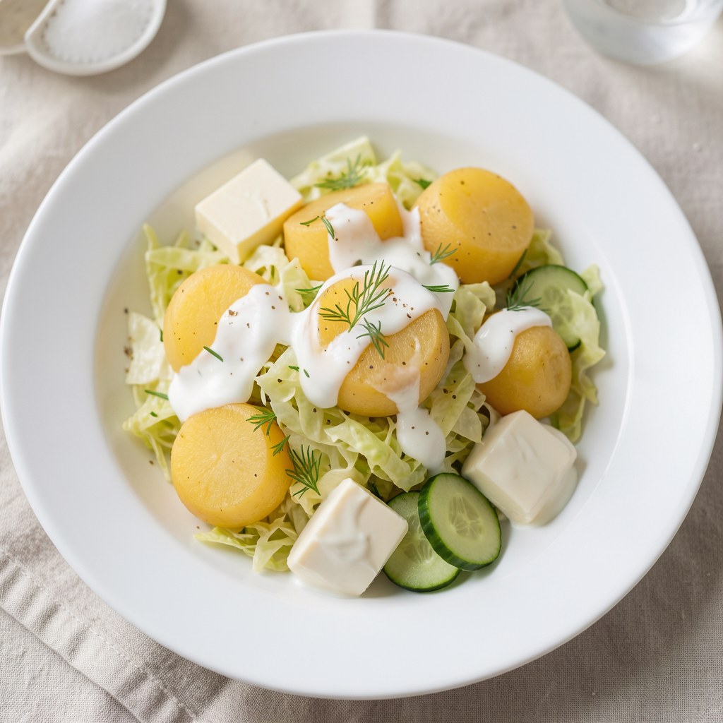 Ziemniaki w surówce z młodej kapusty