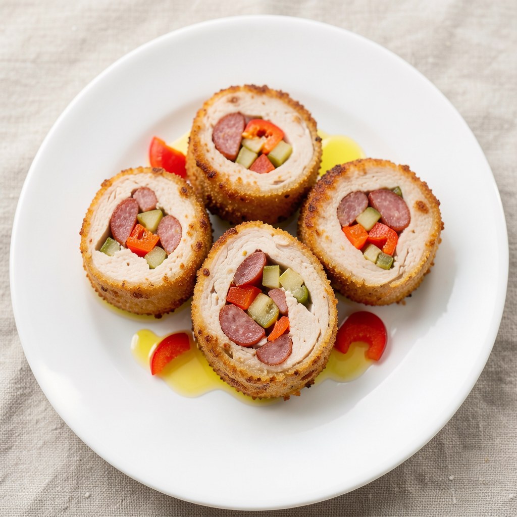 Kotlety z salami, ogórkiem, papryką i cebulą