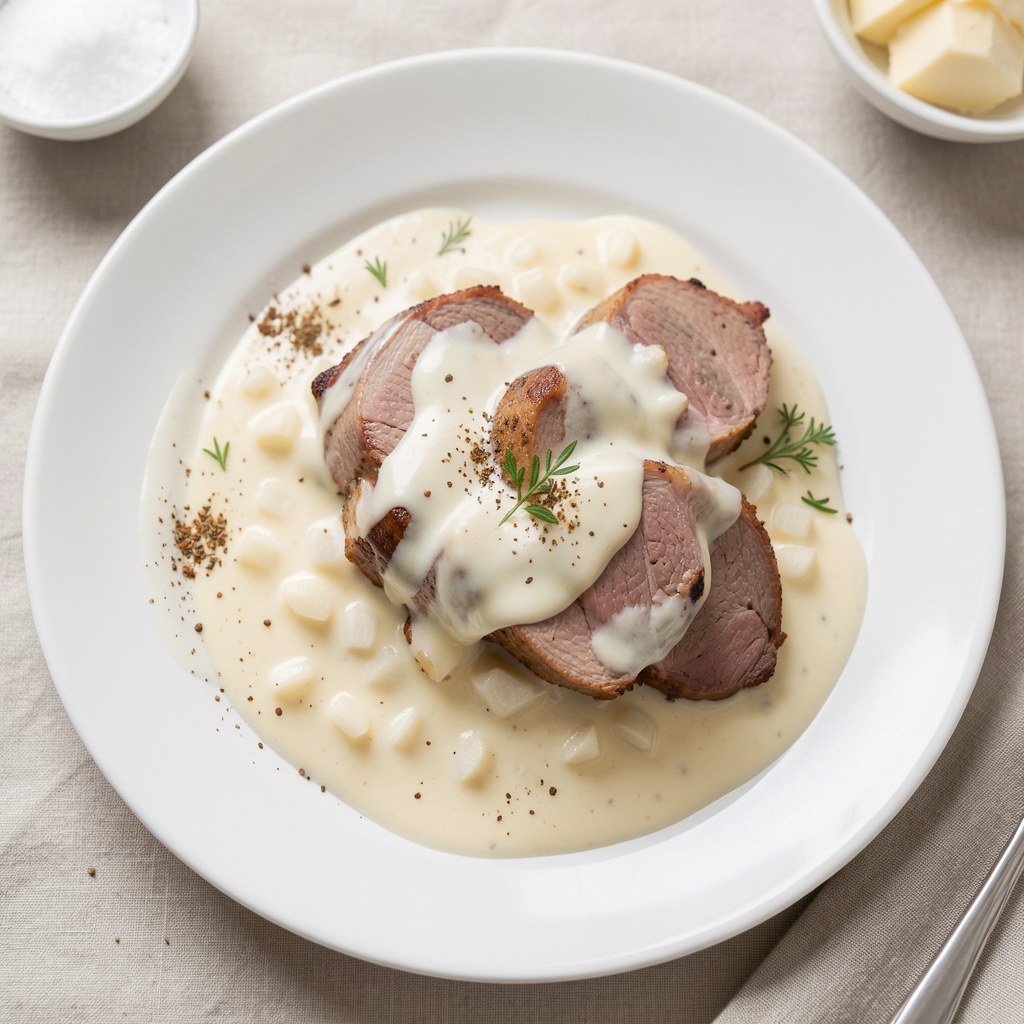 Sztuka mięsa w sosie chrzanowym