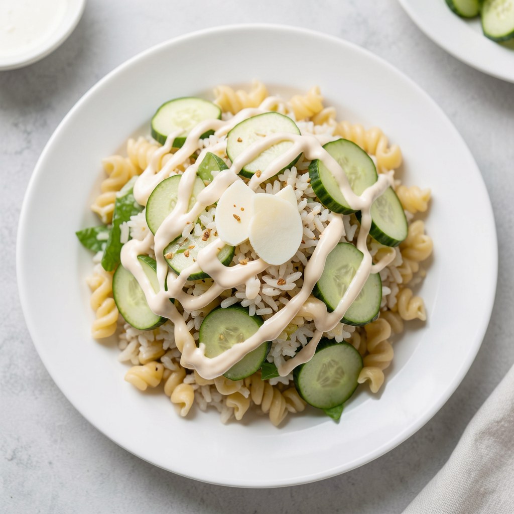 Sałatka z makaronu ryżowego z czosnkiem