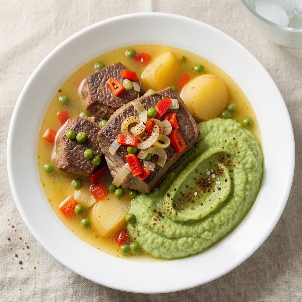 Żeberka duszone i zielone purre