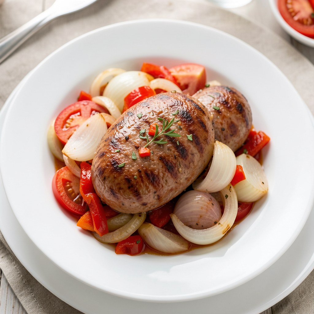 Kiełbasa podsmażana – duszona w cebuli z papryką