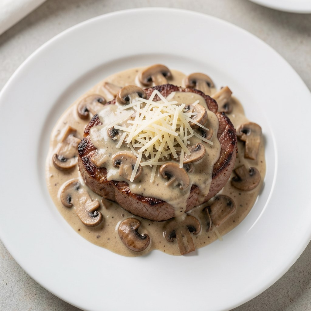 Polędwiczka zapiekana z grzybami i parmezanem