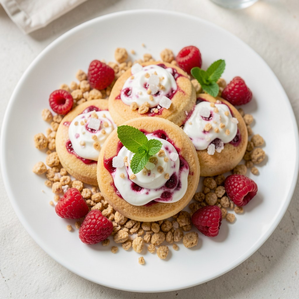 Babeczki śmietankowo-malinowe z miętowym musli