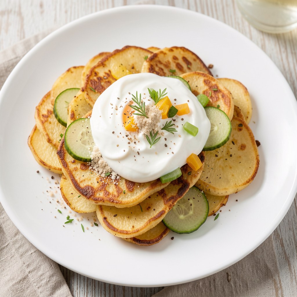 Placki z gotowanych ziemniaków z dipem wiosennym