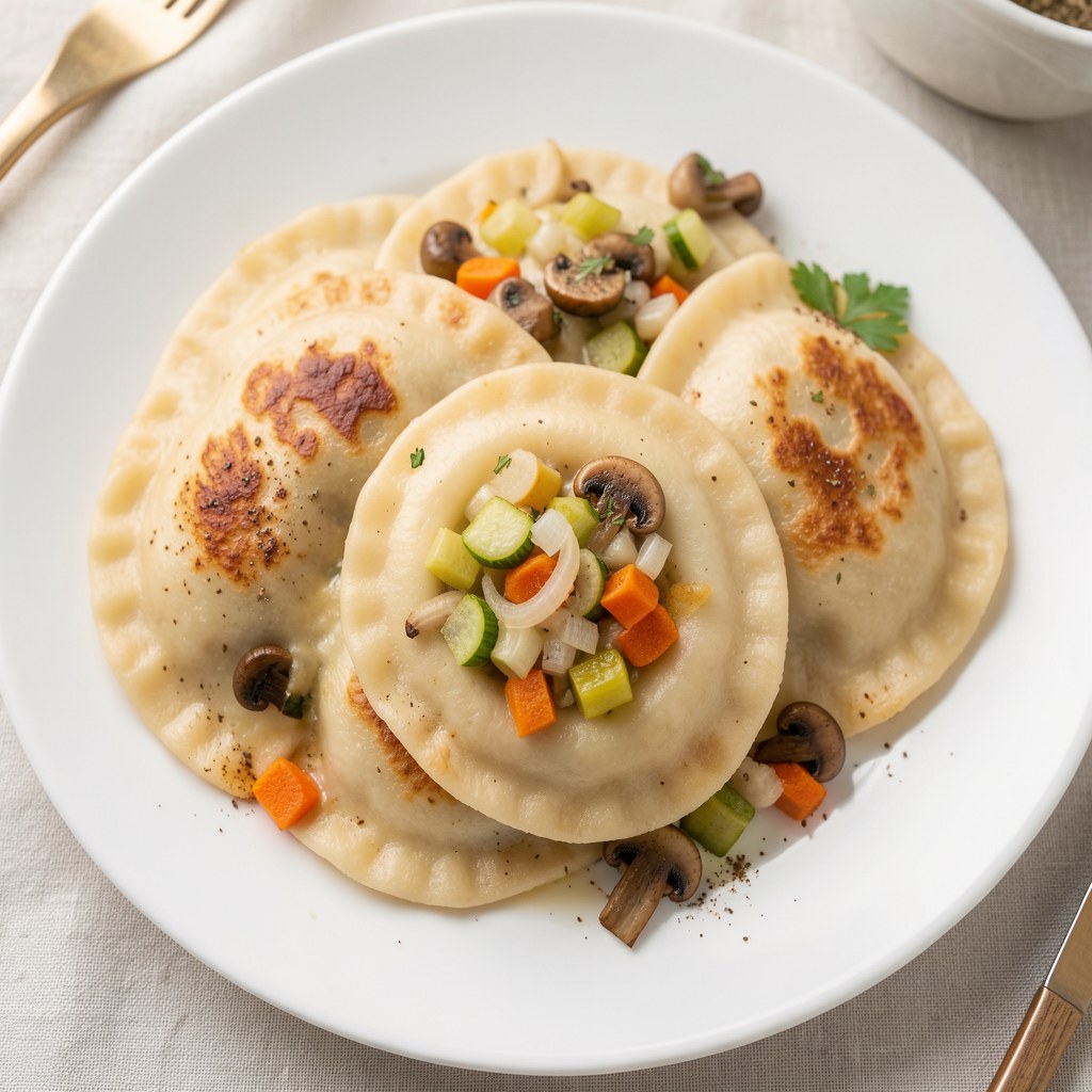 Pierogi ziemniaczane z warzywnym farszem