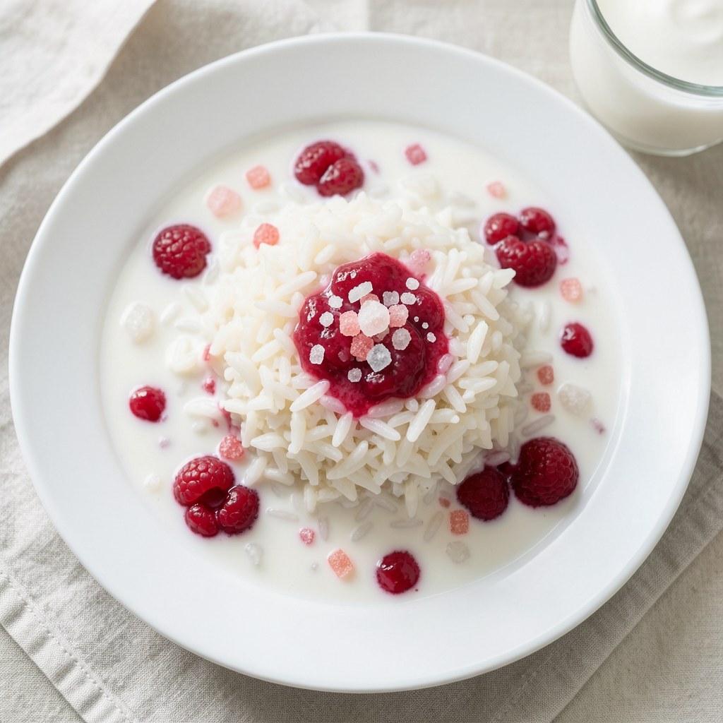Ryż z musem truskawkowym
