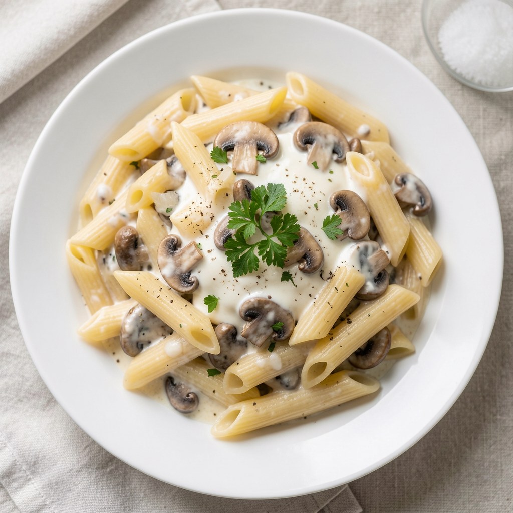 penne z grzybami i śmietaną