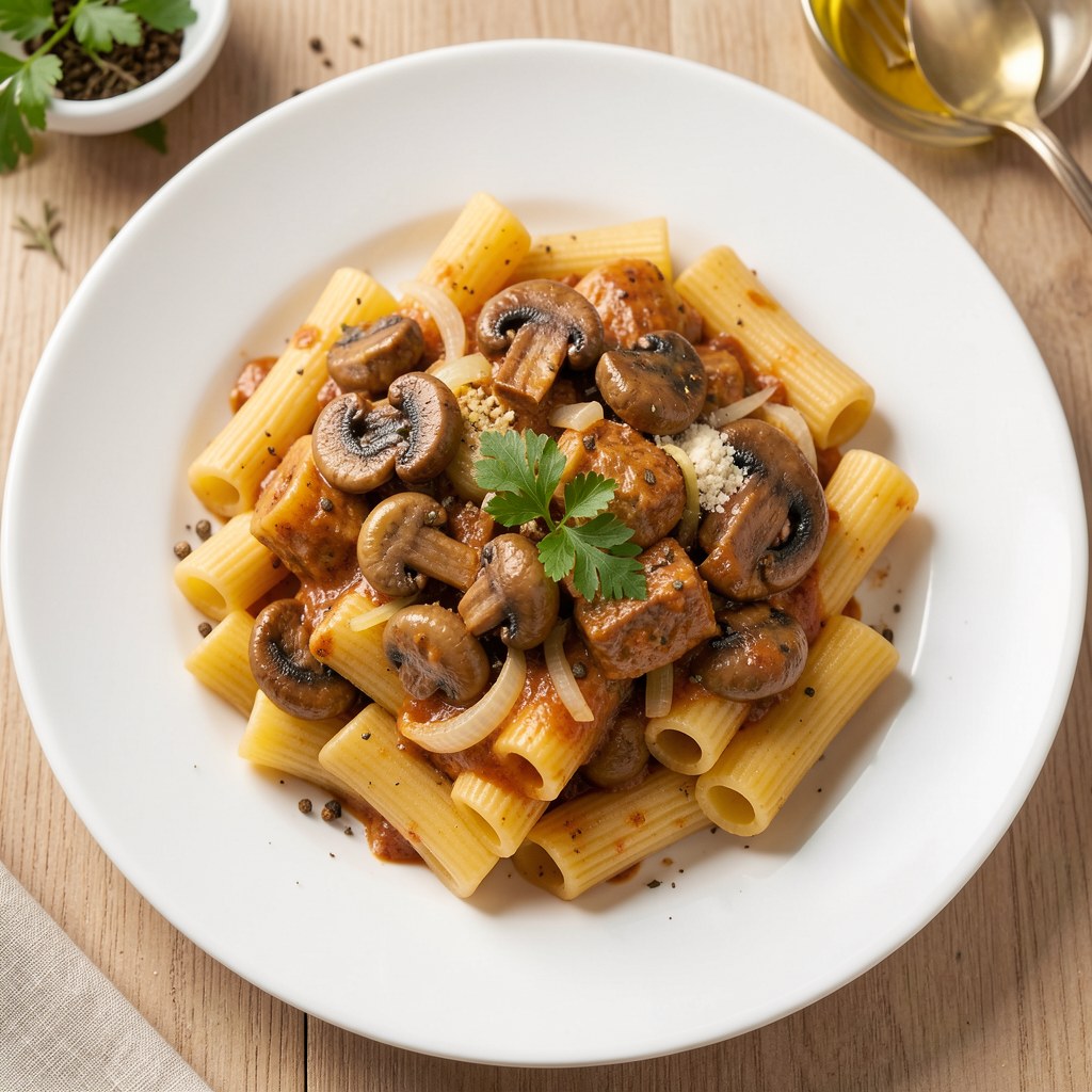 Rurki z sosem mięsno pieczarkowym