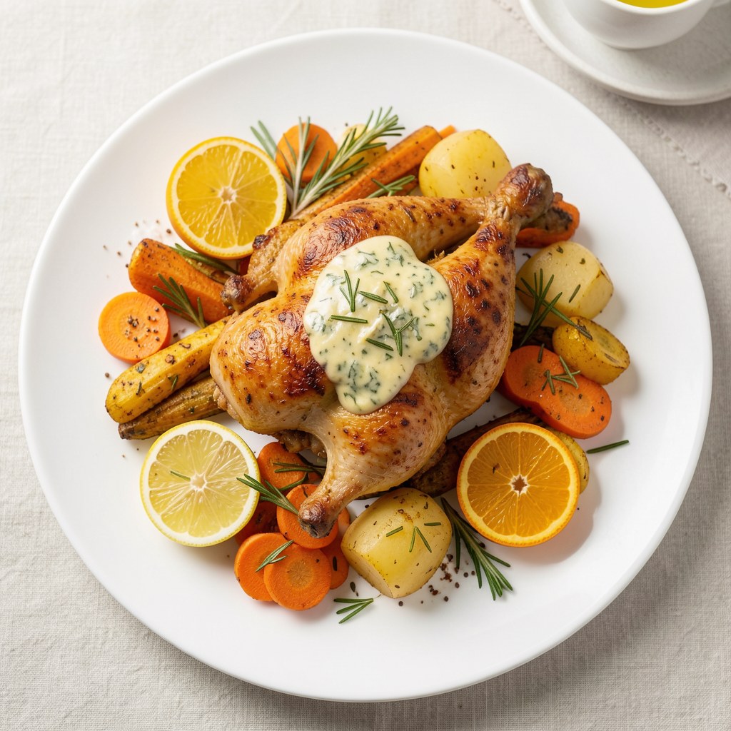 Kurczak pachnący cytrusami i pieczonymi warzywami