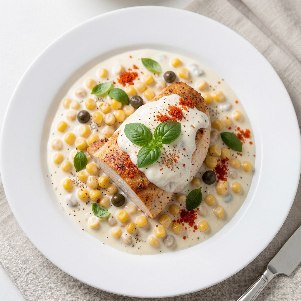 Filet z kurczaka w sosie śmietanowym z kukurydzą