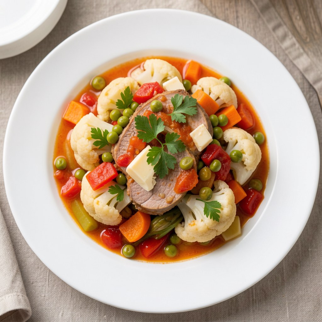 Jednogarnkowa potrawa z kalafiorem i mięsem