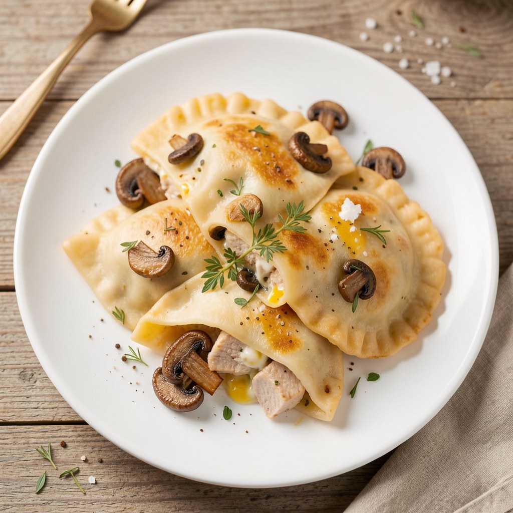 Pierogi z kurczakiem i pieczarkami